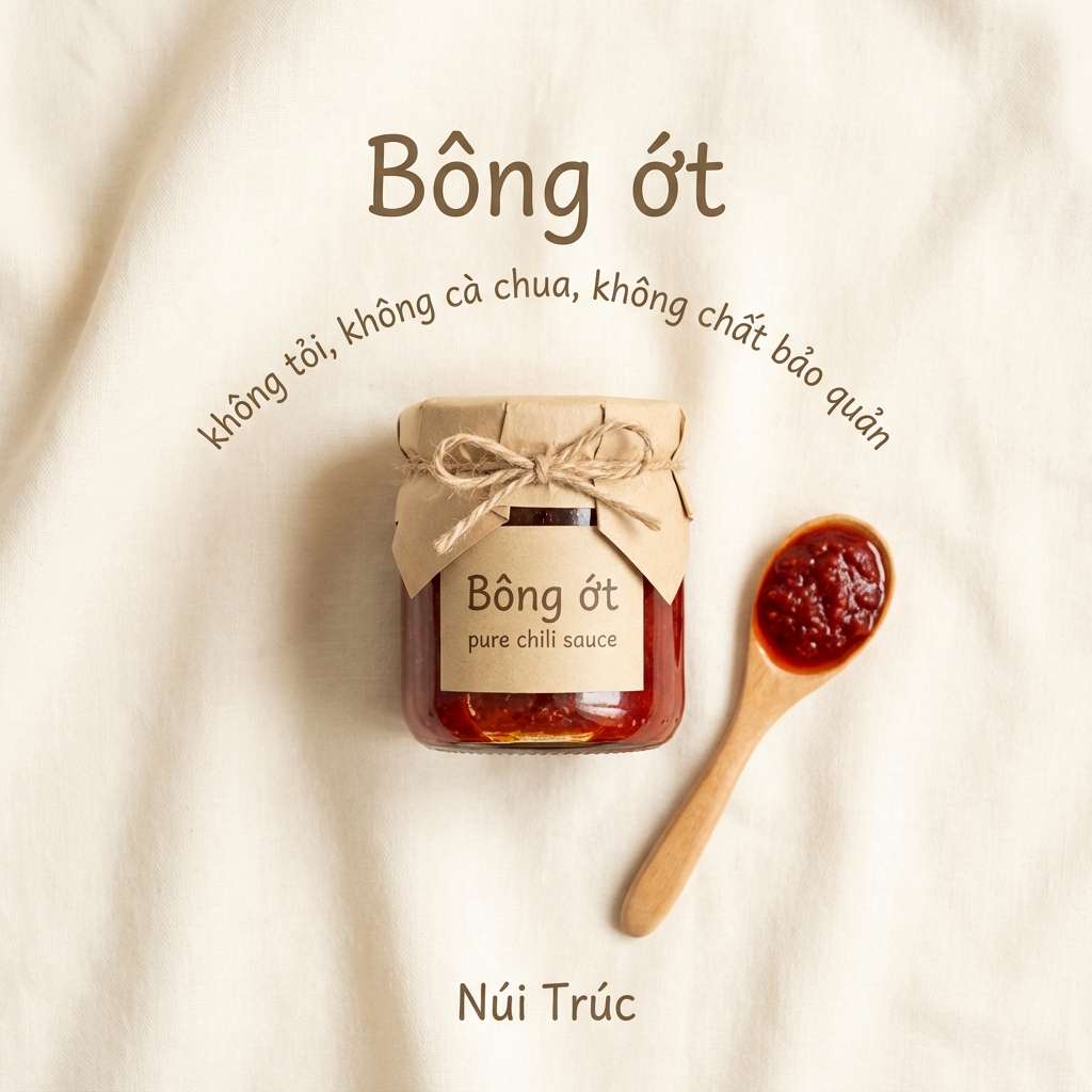 Hũ tương ớt Bông Ớt pure chili sauce với muỗng gỗ nhỏ